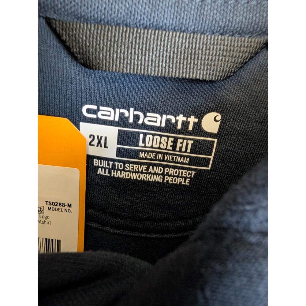 NWT Carhartt Midweight Hoodie Men 2XL Navy Loose Logo Sleeve Sweatshirt TS0288-M - Picture 4 of 6
